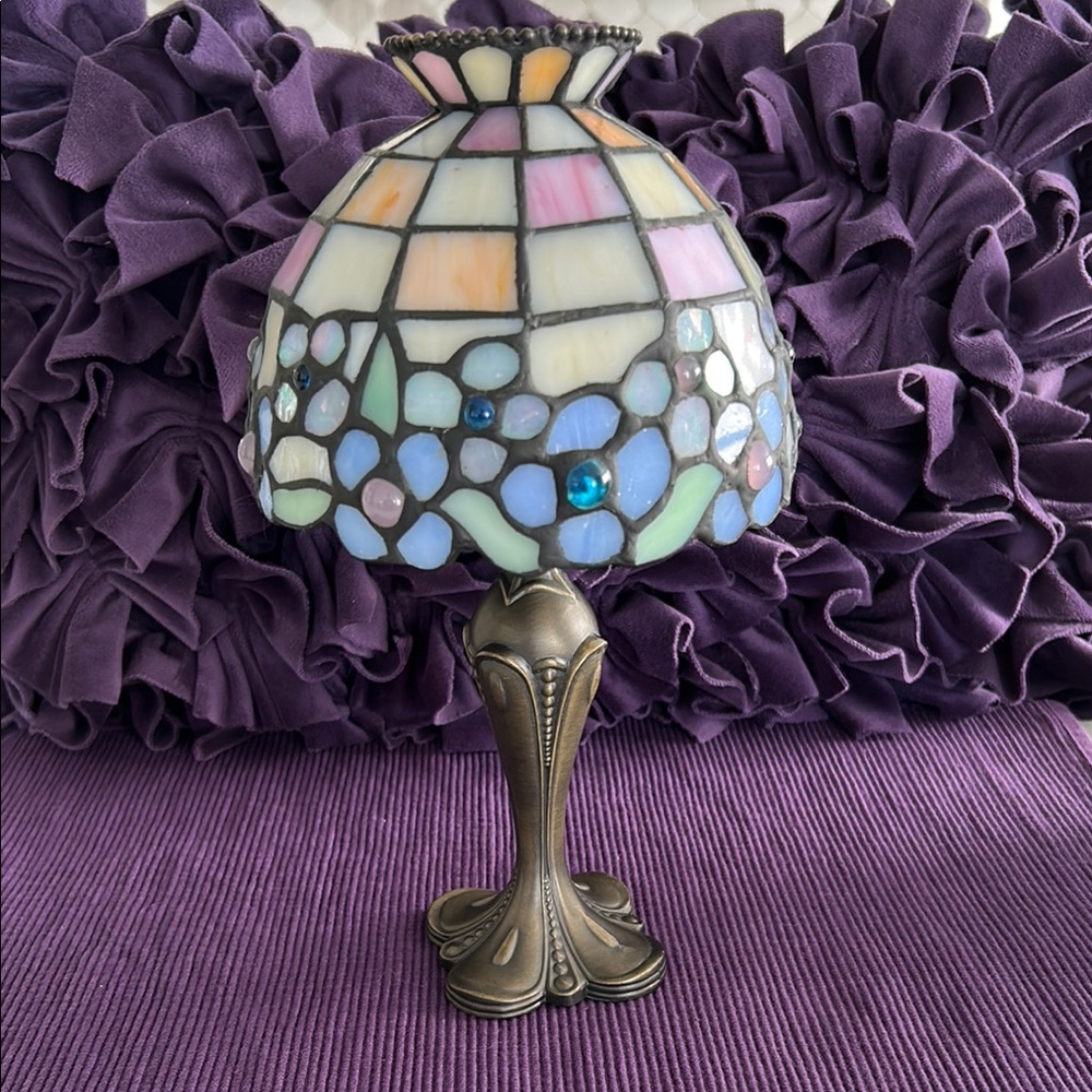 PARTYLITE Stained Glass Tea Lite Lamp Holder w/ Bronze Base